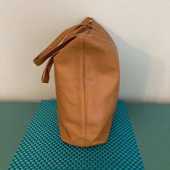 Zippered Leather Camel Color Tote Bag by JM New York - Picture 4 of 16